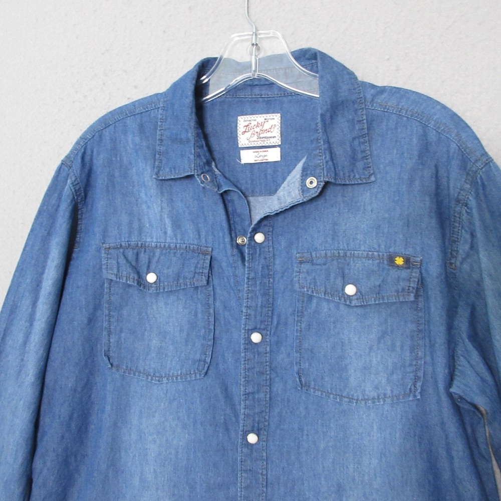 Lucky Brand Top Women Large Blue‎ Denim Western Pearl Snap Capsule Wardrobe